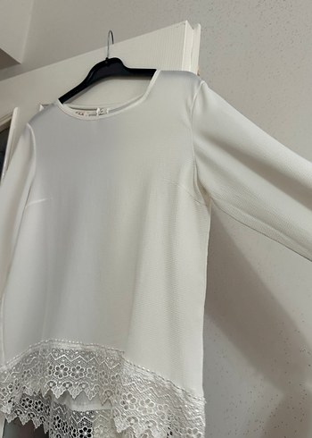 Diğer Dantel Detaylı Beyaz Pamuklu Kadın Bluz