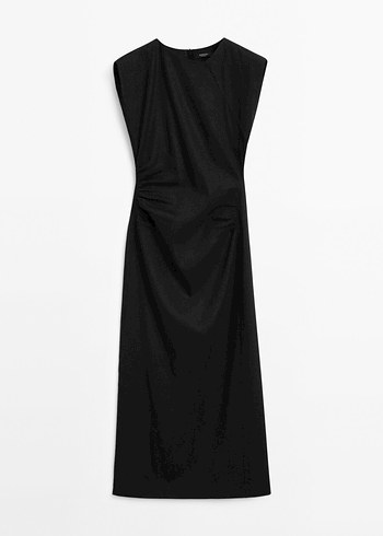 Massimo Dutti Siyah Keten Elbise