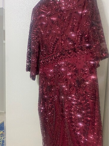 Pul payetli bordo balık büyük beden Tesettür Abiye - Görsel 5