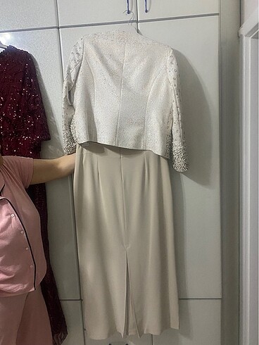 İncili krem etek bluz ceket takım tesettüre uygun - Görsel 5