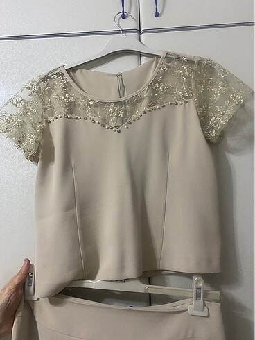 İncili krem etek bluz ceket takım tesettüre uygun - Görsel 6