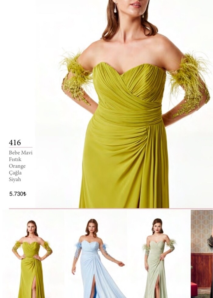 ÖMÜR İNN marka Otrişli işleme kol straplez yırtmaçlı elbise - Görsel 3