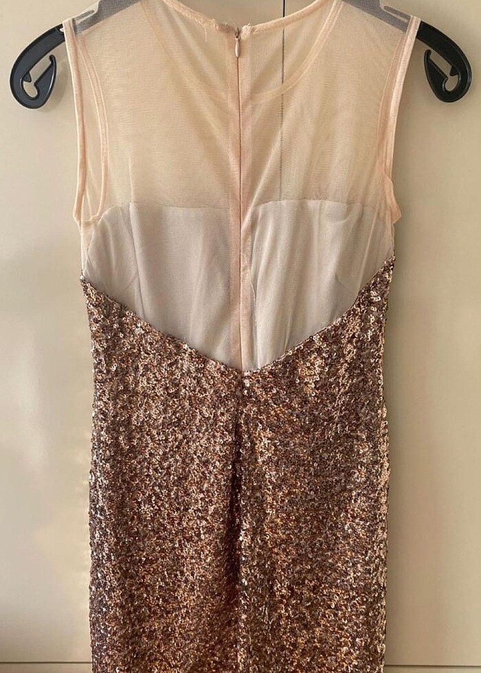 Payetli gold rengi mini gece elbisesi - Görsel 4