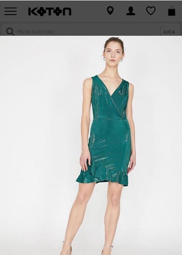 Koton yeşil parlak kumaş gece elbisesi - Görsel 2