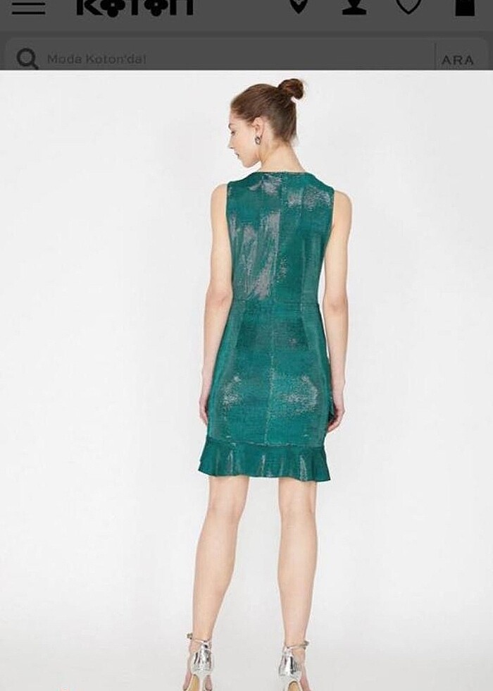 Koton yeşil parlak kumaş gece elbisesi - Görsel 3