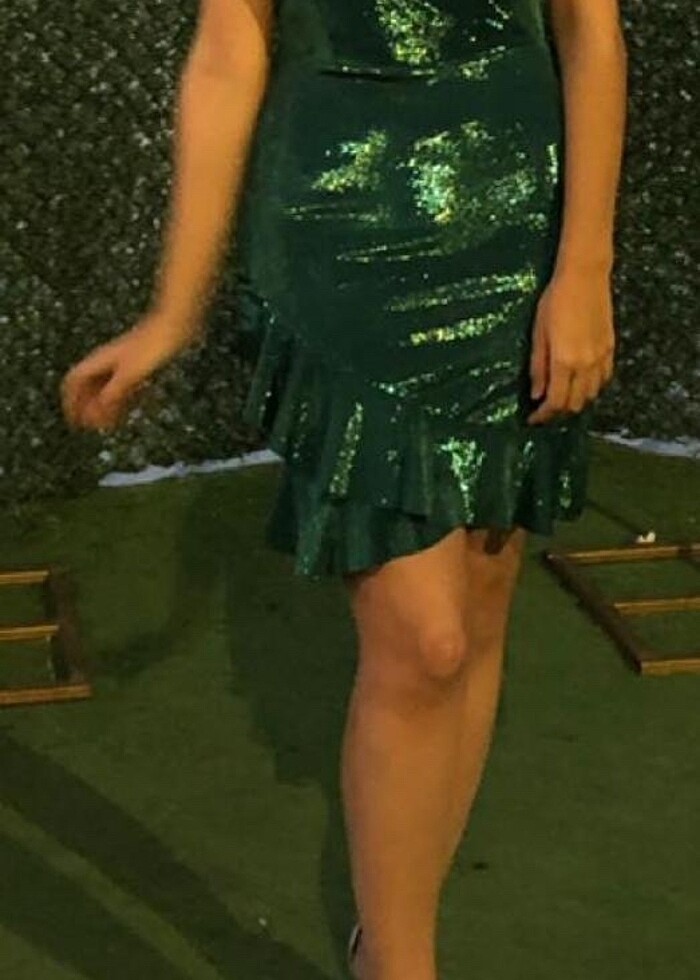 Koton yeşil parlak kumaş gece elbisesi - Görsel 4