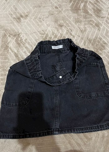 Siyah Kürklü Rahat Kesim Kot Mini Etek - Görsel 3