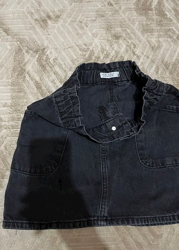 Siyah Kürklü Rahat Kesim Kot Mini Etek - Görsel 2