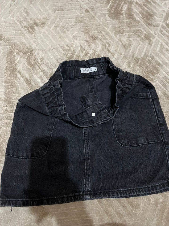 Siyah Kürklü Rahat Kesim Kot Mini Etek - Görsel 3