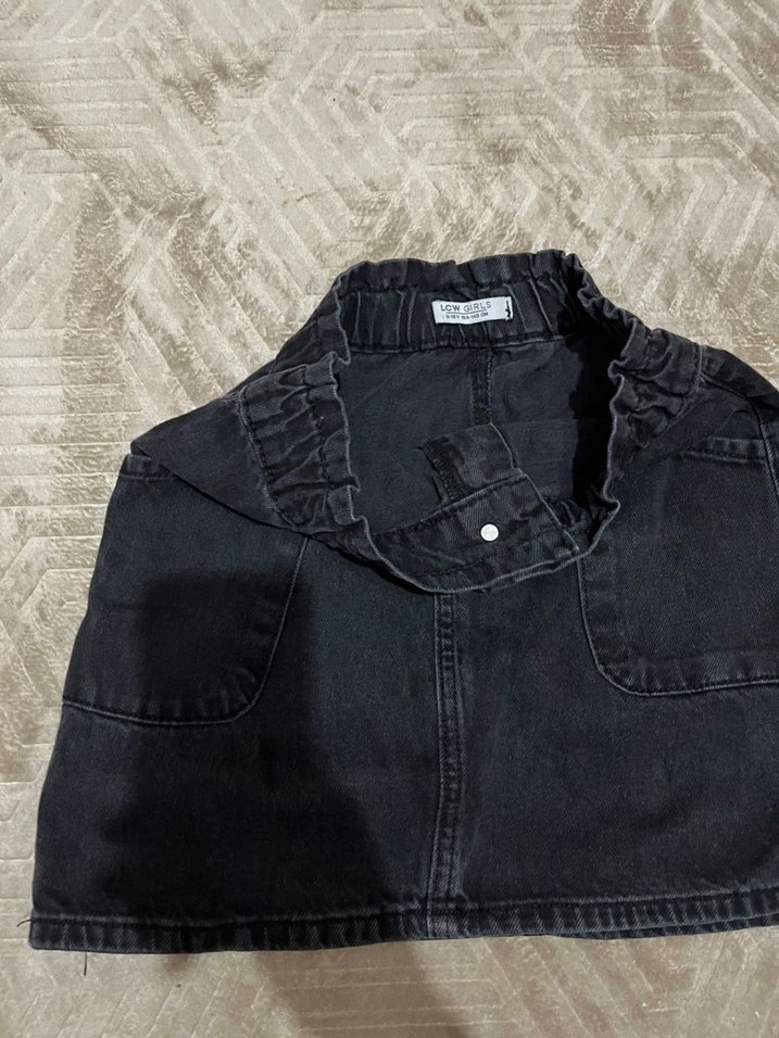 Siyah Kürklü Rahat Kesim Kot Mini Etek - Görsel 2