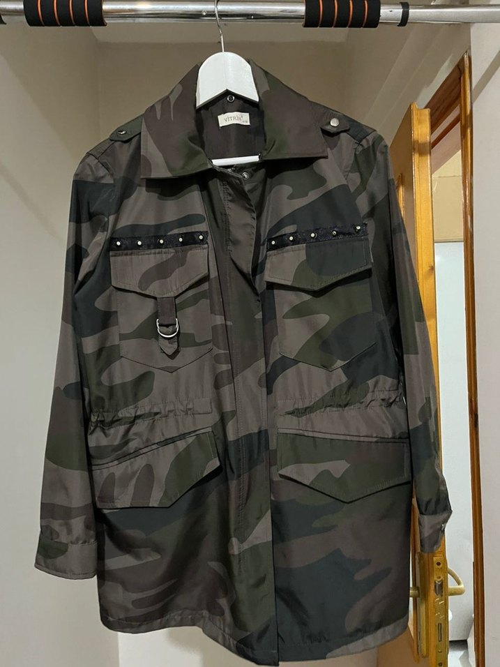 Kadın Kamuflaj Desenli Kuşaklı Ceket - Görsel 2