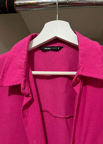 Düğmeli Pembe Kadın Gömlek - Görsel 2