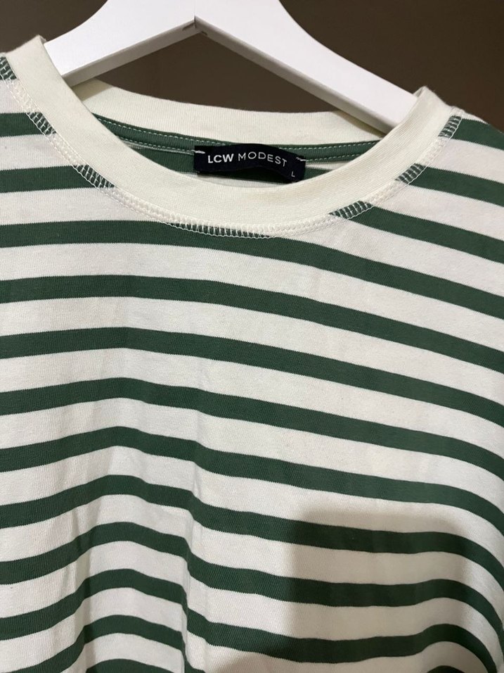 Yeşil Çizgili Uzun Kollu Kadın Sweatshirt - Görsel 2