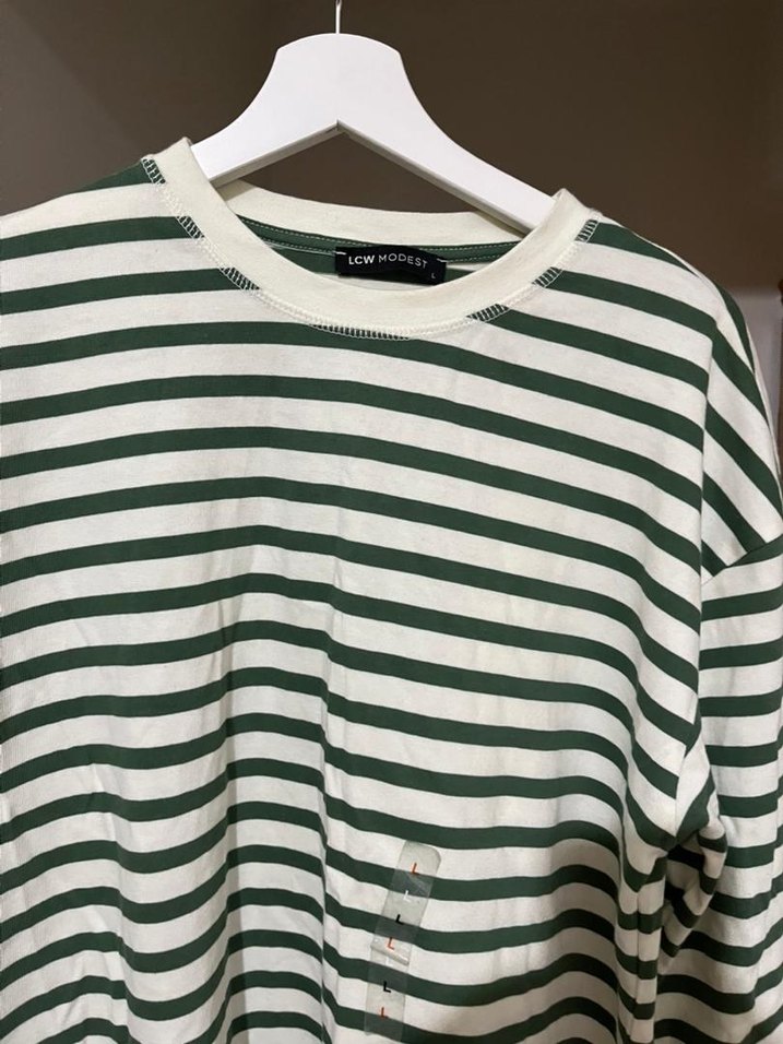 Yeşil Çizgili Uzun Kollu Kadın Sweatshirt - Görsel 3