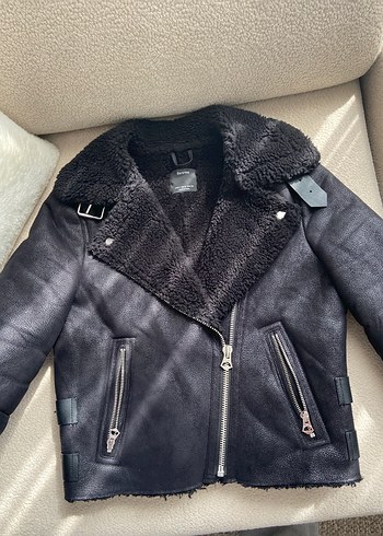 Bershka Kürk Detaylı Siyah Biker Ceket