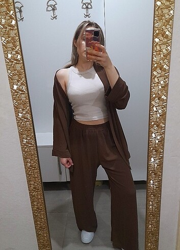 universal Beden kahverengi Renk Airobin pantolon abaya takım 