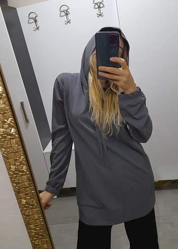Diğer krep kumaş kapşonlu tunik