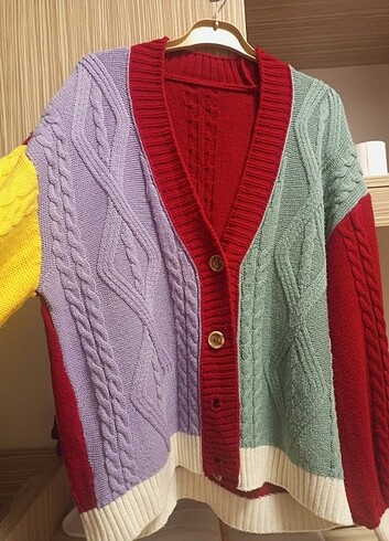 s Beden çeşitli Renk Kadın rengarenk oversize triko hırka