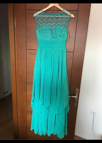 Uzun Turkuaz Drapeli Abiye Elbise - Görsel 2