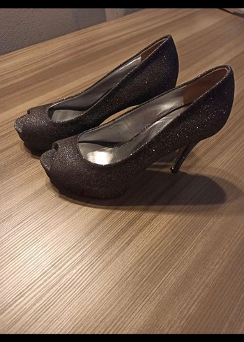 Simli Gri Kadın Topuklu Abiye Ayakkabı - Görsel 2