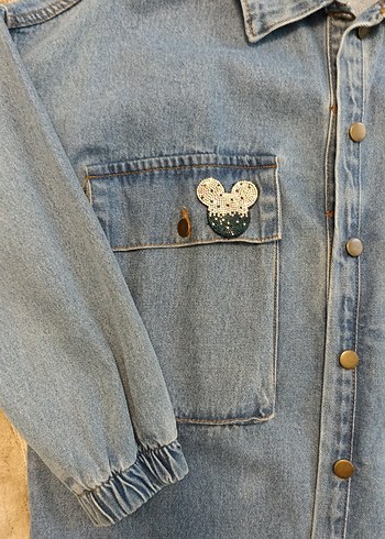 Diğer Nakışlı Mavi Kadın Denim Ceket
