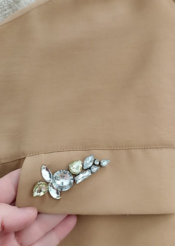 m Beden camel Renk Bej Düğmeli Uzun Kollu Kadın Bluz