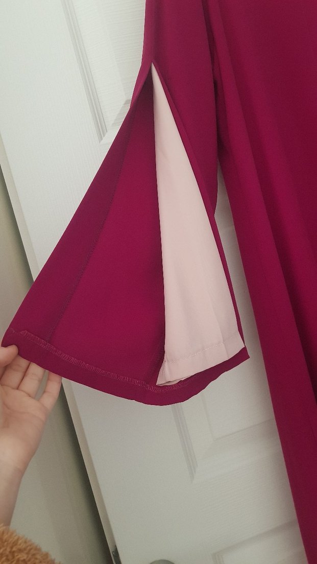 Bordo Uzun Kollu Salaş Kadın Elbise 44 46 uyumlu - Görsel 5