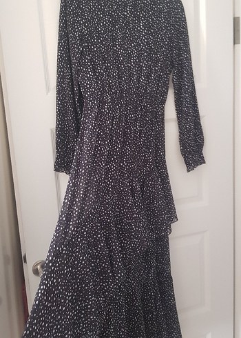 Kemerli Siyah Beyaz Midi Elbise - Görsel 4