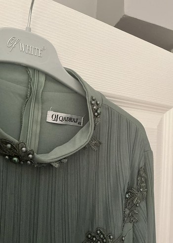 haki-yeşil Uzun Kollu Piliseli Abiye Elbise - Görsel 4