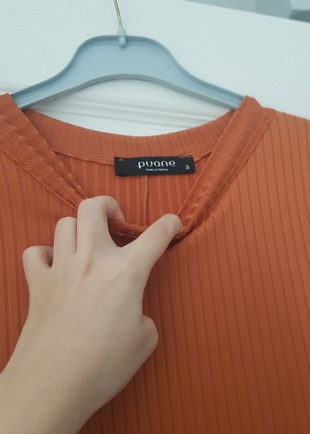 Uzun Kollu kiremit Pilili Kadın Elbise - Görsel 4