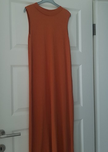 Uzun Kollu kiremit Pilili Kadın Elbise - Görsel 3