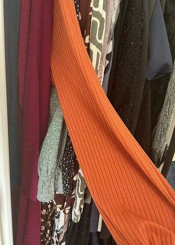 Uzun Kollu kiremit Pilili Kadın Elbise - Görsel 5