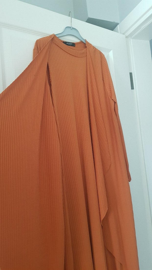 Uzun Kollu kiremit Pilili Kadın Elbise - Görsel 2