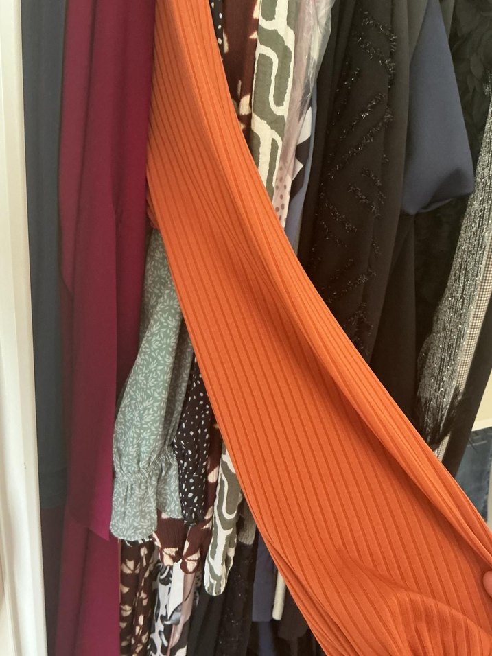 Uzun Kollu kiremit Pilili Kadın Elbise - Görsel 5