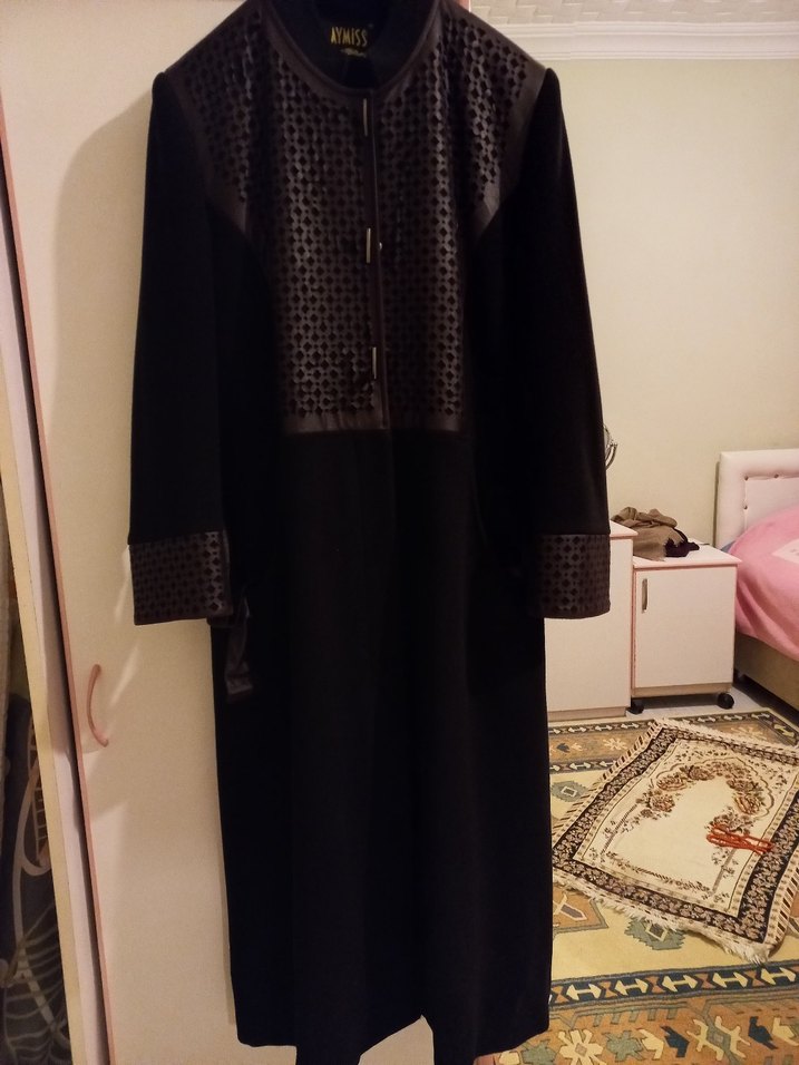 Siyah Süet Uzun Kadın Kaban - Görsel 5