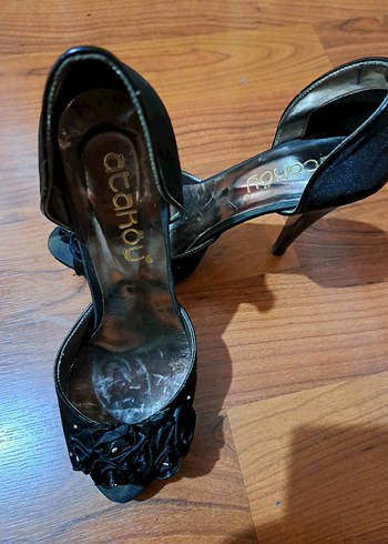 Siyah saten yüksek topuklu,abiye ayakkabı. - Görsel 3