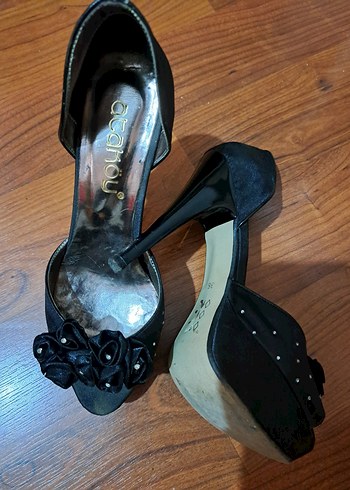 Siyah saten yüksek topuklu,abiye ayakkabı. - Görsel 5