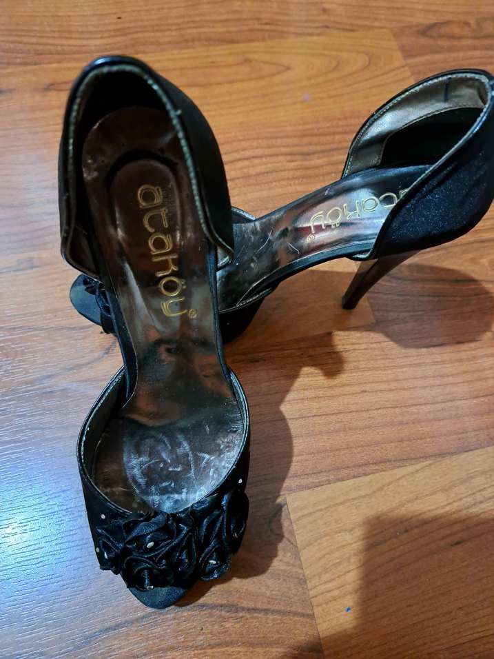 Siyah saten yüksek topuklu,abiye ayakkabı. - Görsel 3