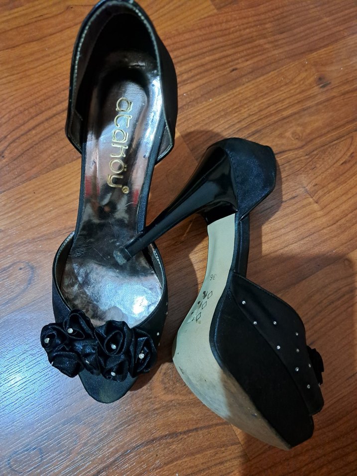 Siyah saten yüksek topuklu,abiye ayakkabı. - Görsel 5