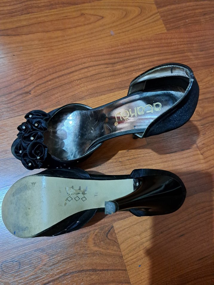 Siyah saten yüksek topuklu,abiye ayakkabı. - Görsel 4