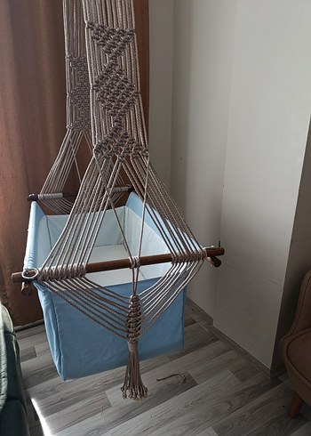 Chicco Mavi ve gri bebek beşiği makrome beşik