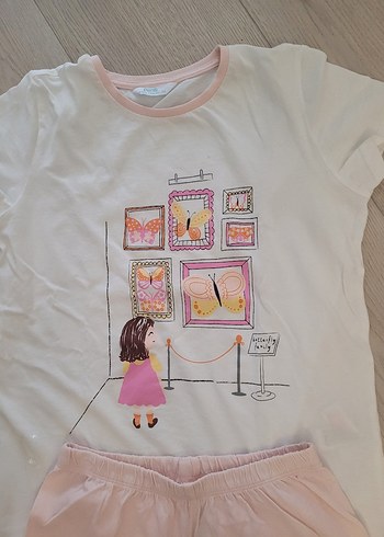 8 Yaş Beden çeşitli Renk Kız Çocuk Baskılı Pamuklu Pijama Takımı