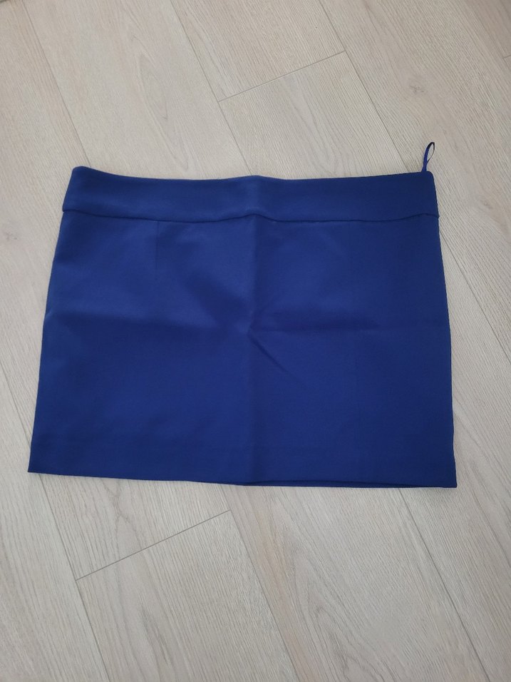 Düz Koyu Mavi Mini Etek - Görsel 2