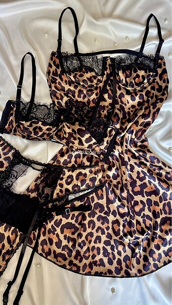 Leopar Set- Gecelik & Jartiyer Takımı