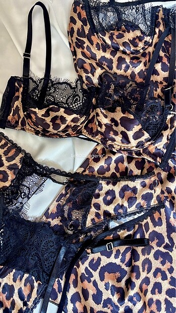 xs Beden çeşitli Renk Leopar Set- Gecelik & Jartiyer Takımı
