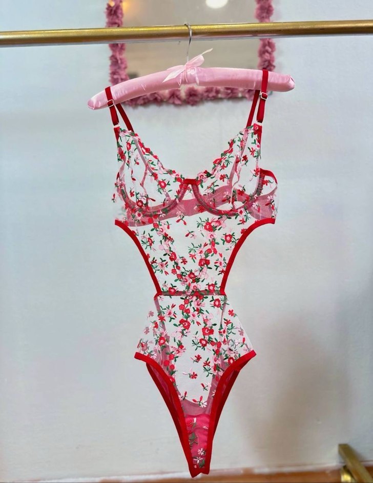 Çiçek işlemeli tüllü bodysuit - Görsel 4