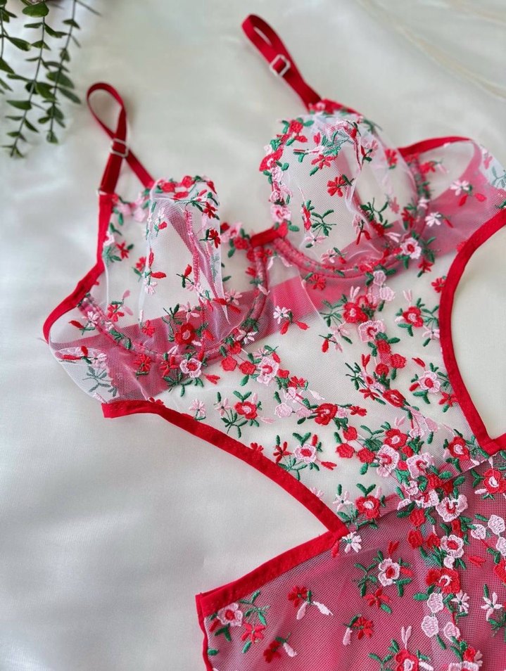 Çiçek işlemeli tüllü bodysuit - Görsel 2