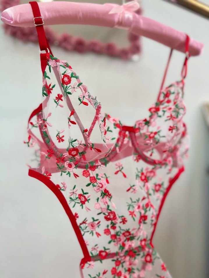 Çiçek işlemeli tüllü bodysuit - Görsel 3