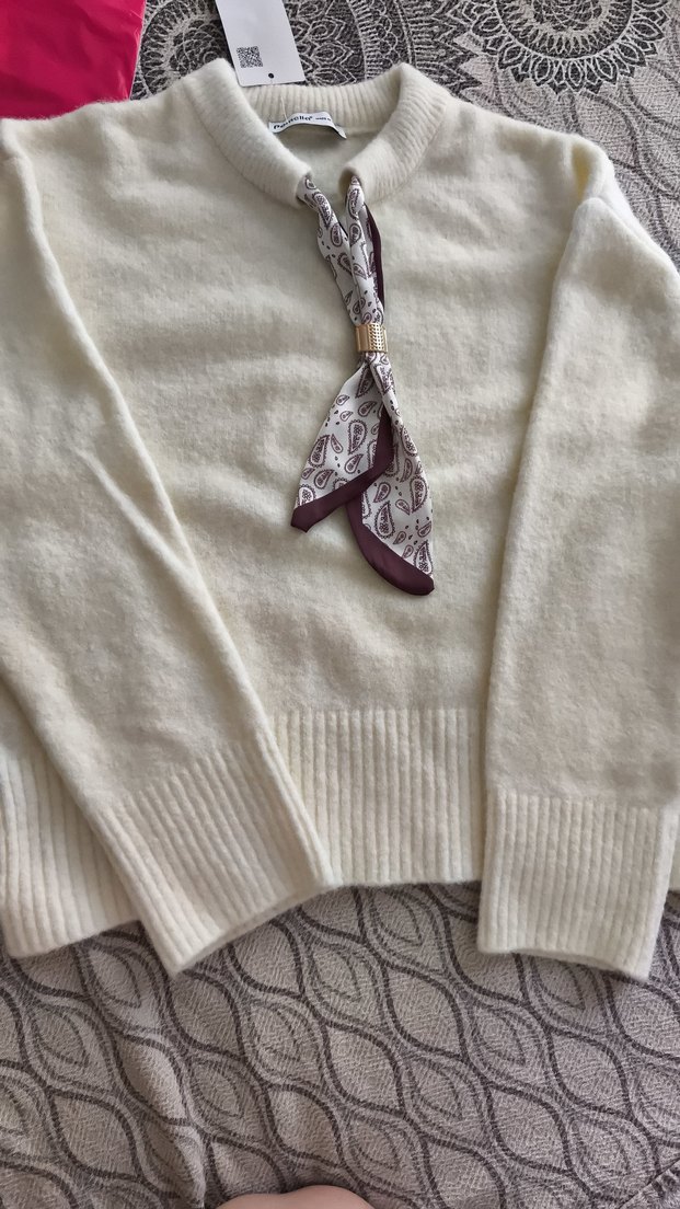 Bohem Beyaz Örgü Triko Kadın Kazak - Görsel 3