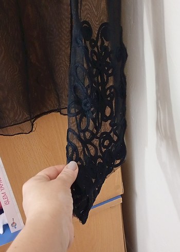 s Beden Dantel Detaylı Siyah V Yaka Transparan Bluz